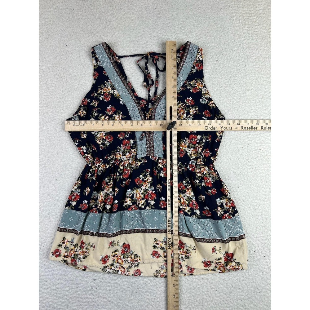 Alya Tank Top Womens Small Blue Floral V Neck Tie Back Boho Rayon Sleeveless - Picture 5 of 10